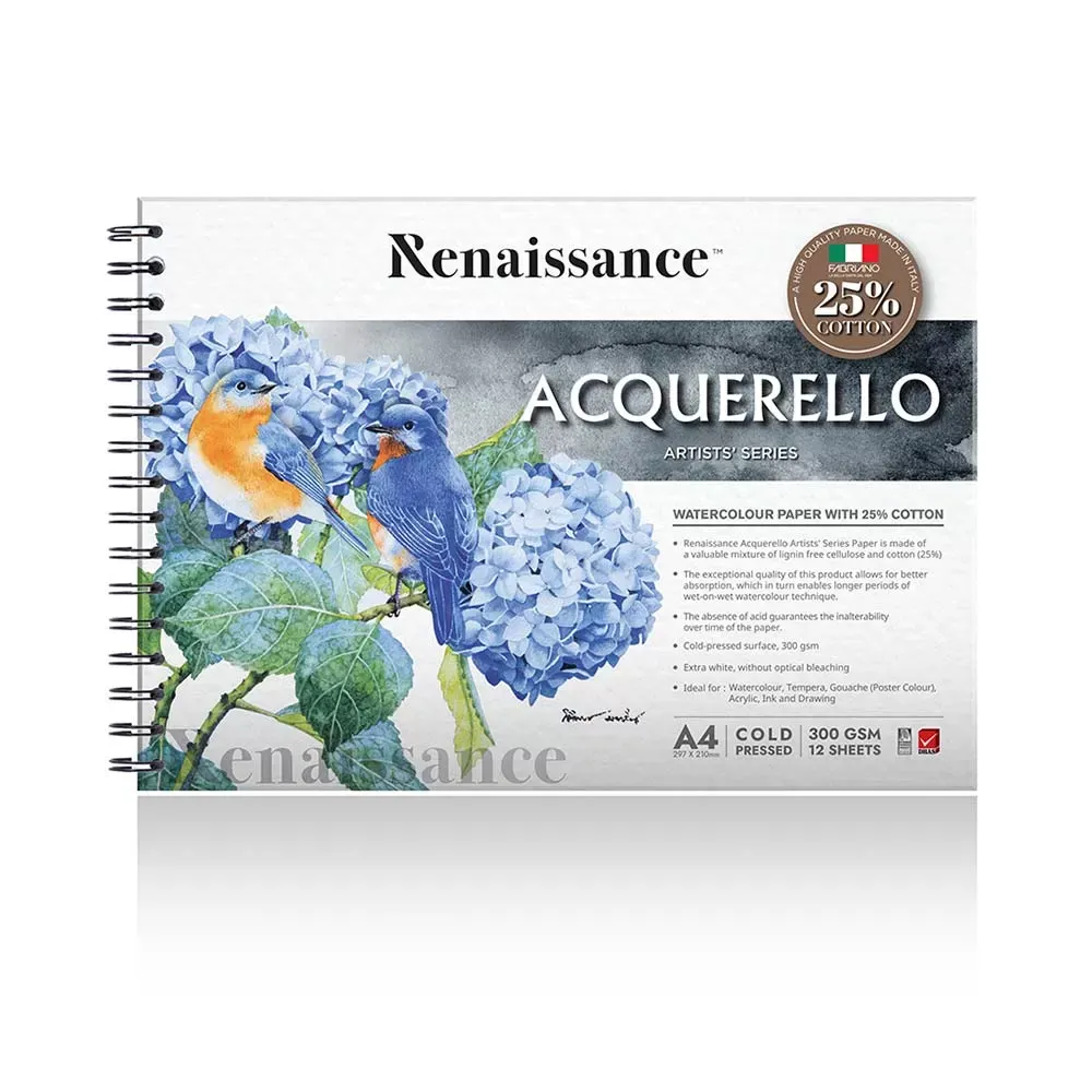 Akvarellilehtiö A4, 25% puuvillaa, 300 g