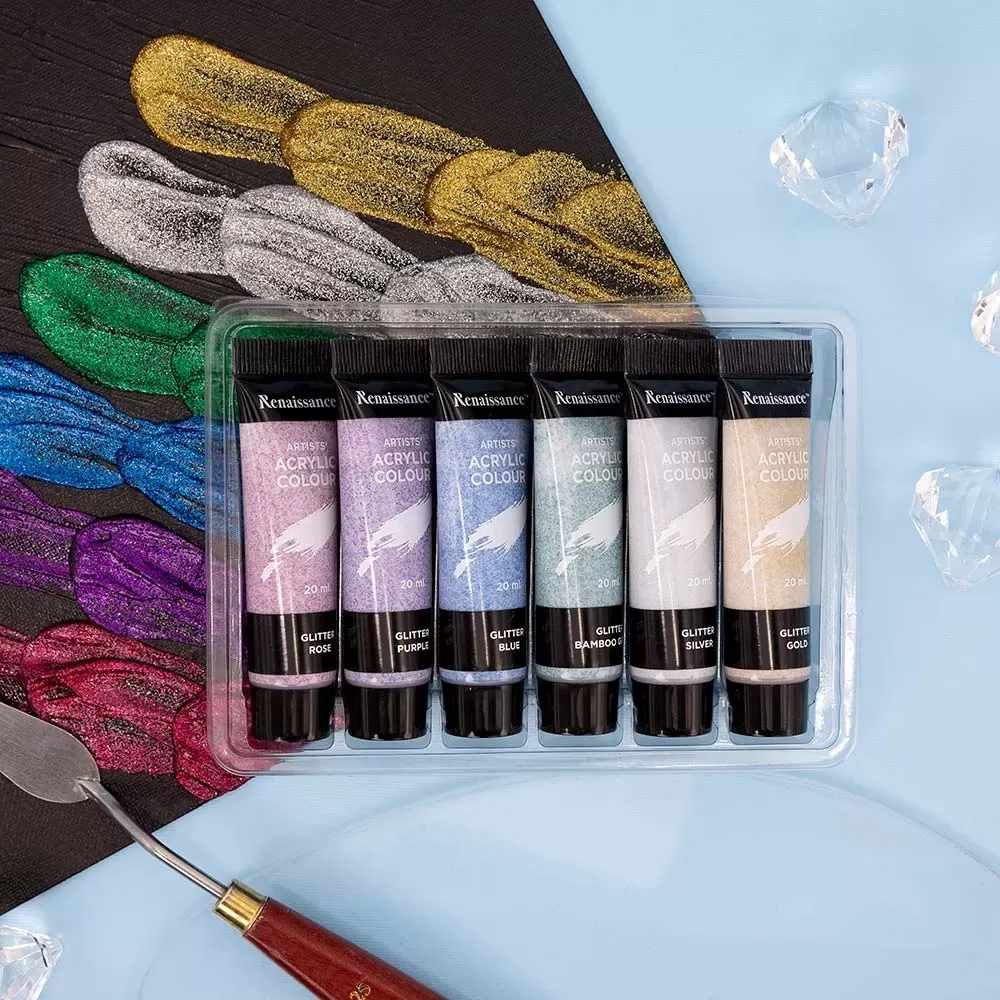 Akryylivärit 6 x 20 ml, glitter