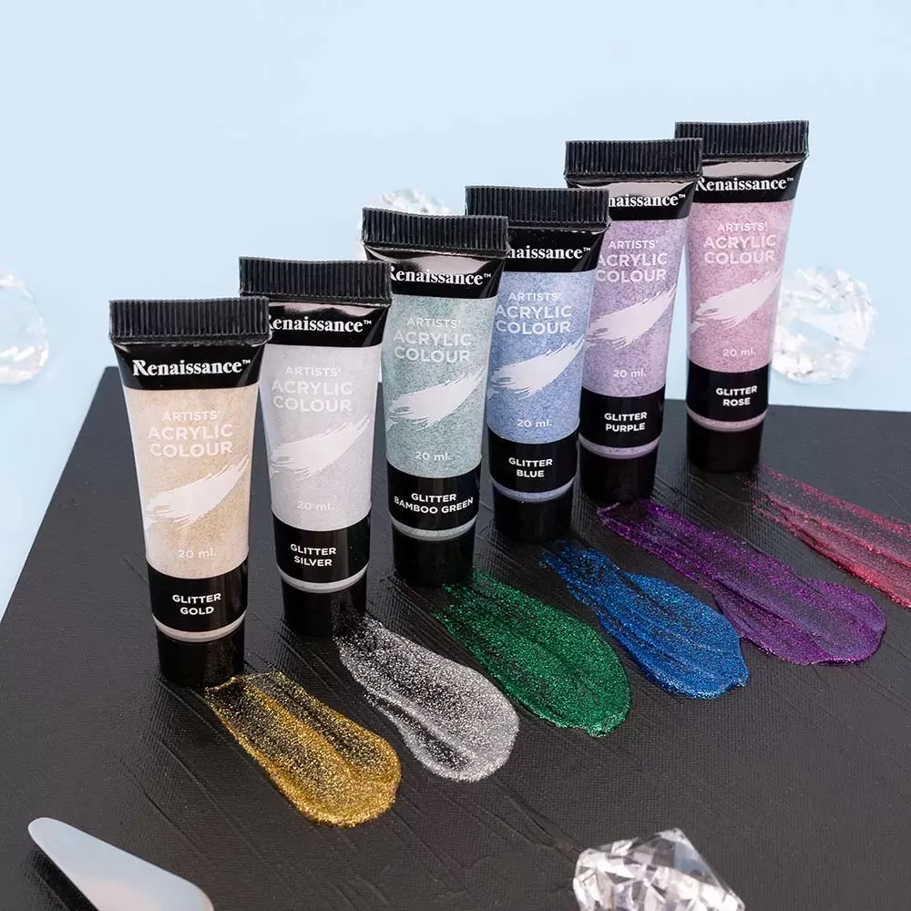 Akryylivärit 6 x 20 ml, glitter