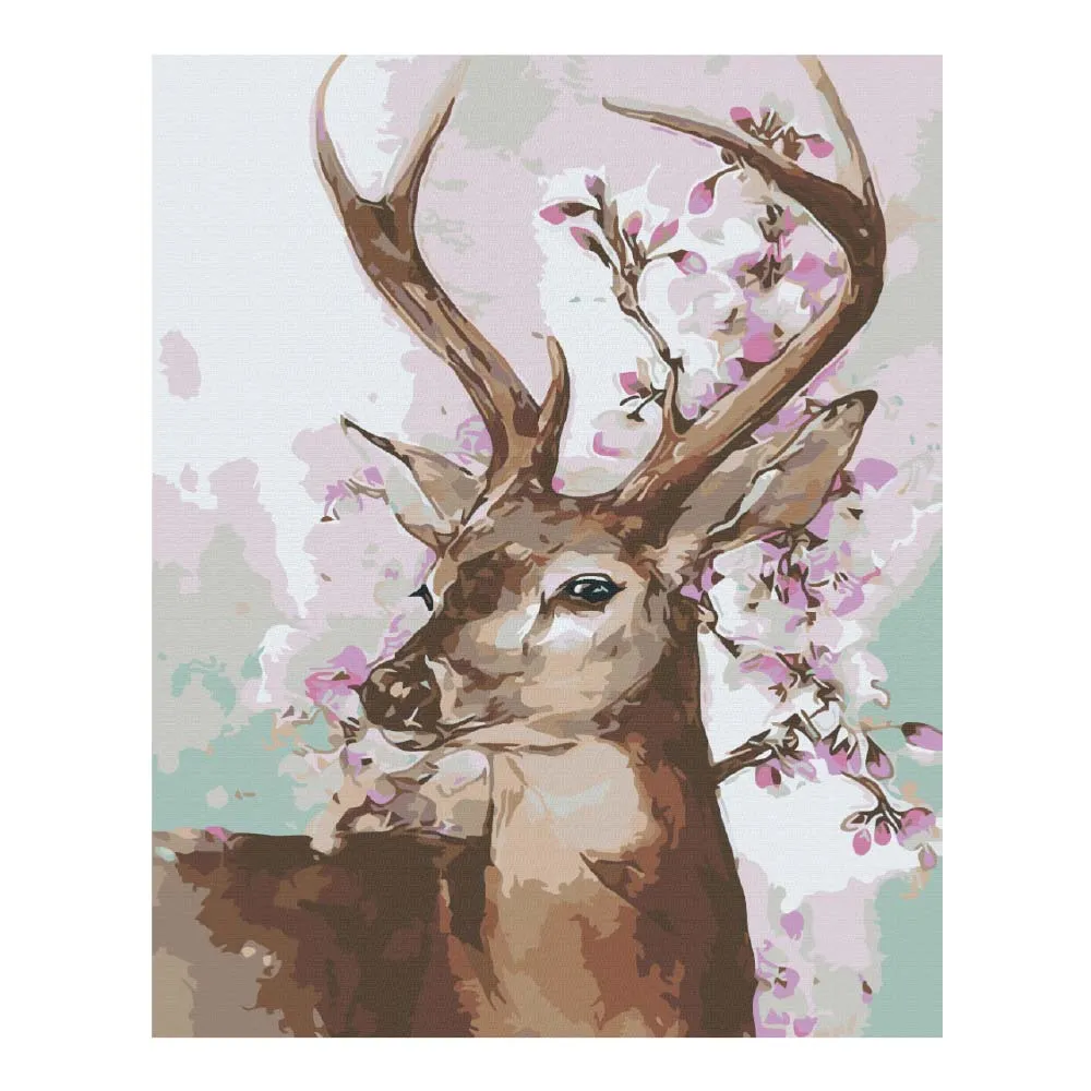 Numeromaalaus peura ja v.punaset kukat