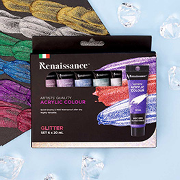 Renaissance akryylimaalit, Glitter 6 x 20 ml.